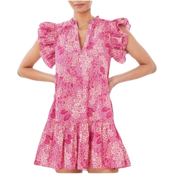 Generation Love Dresses & Skirts - Generation Love Floral Sun Dress Ruffle Pink Oversized V Neck Slip On Size XS